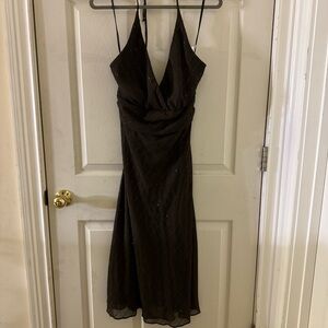 Chris McLaughlin Brown‎ Halter Cocktail Dress Beaded Chiffon Size 14 NWT